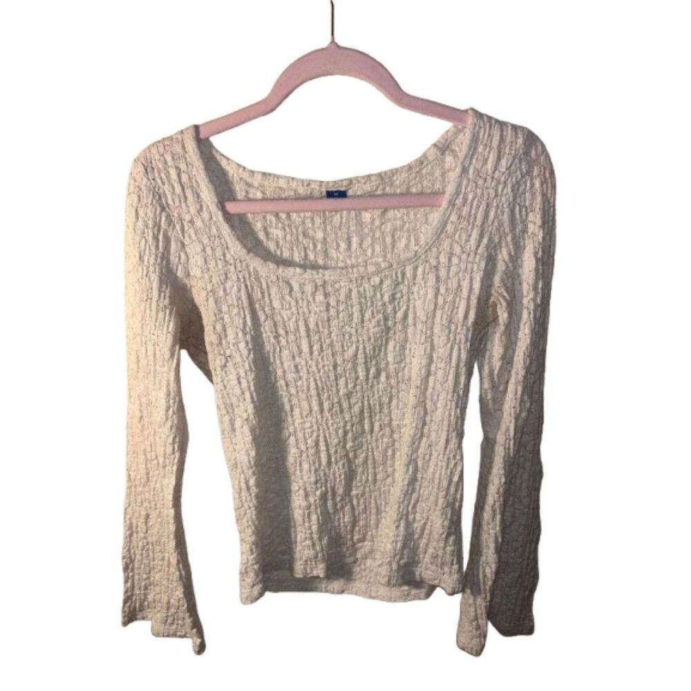 Old Navy White Textured Crinkle Long Sleeve Top